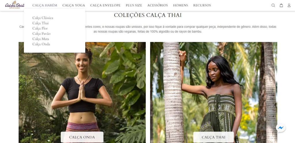 site da Calça Thai mostrando as coleções de roupas tailandesas