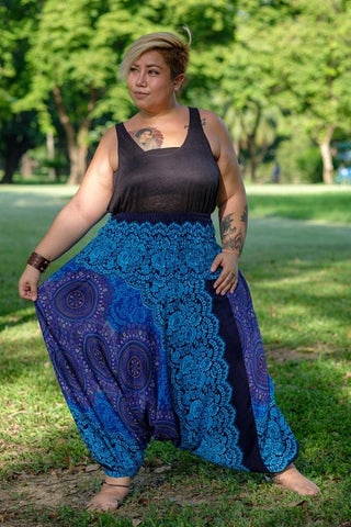 Calça Flor Azul Turquesa Plus Size_