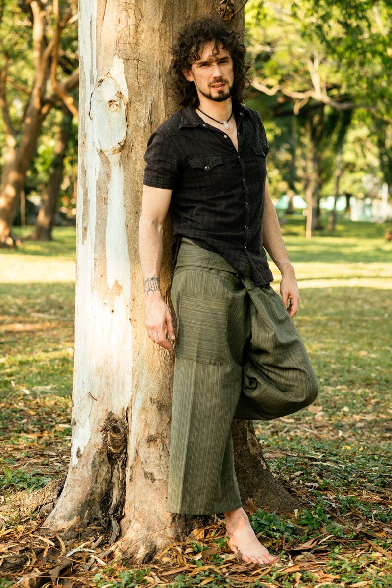 Cal a envelope verde masculina de amarrar em 100 algod o