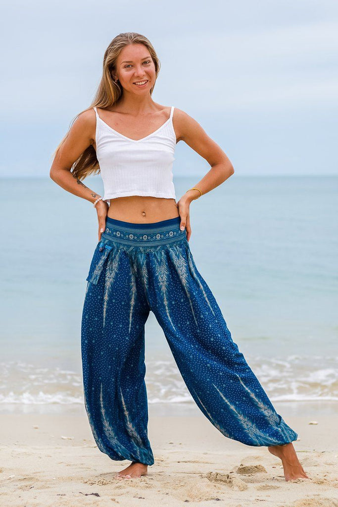 calça azul para yoga